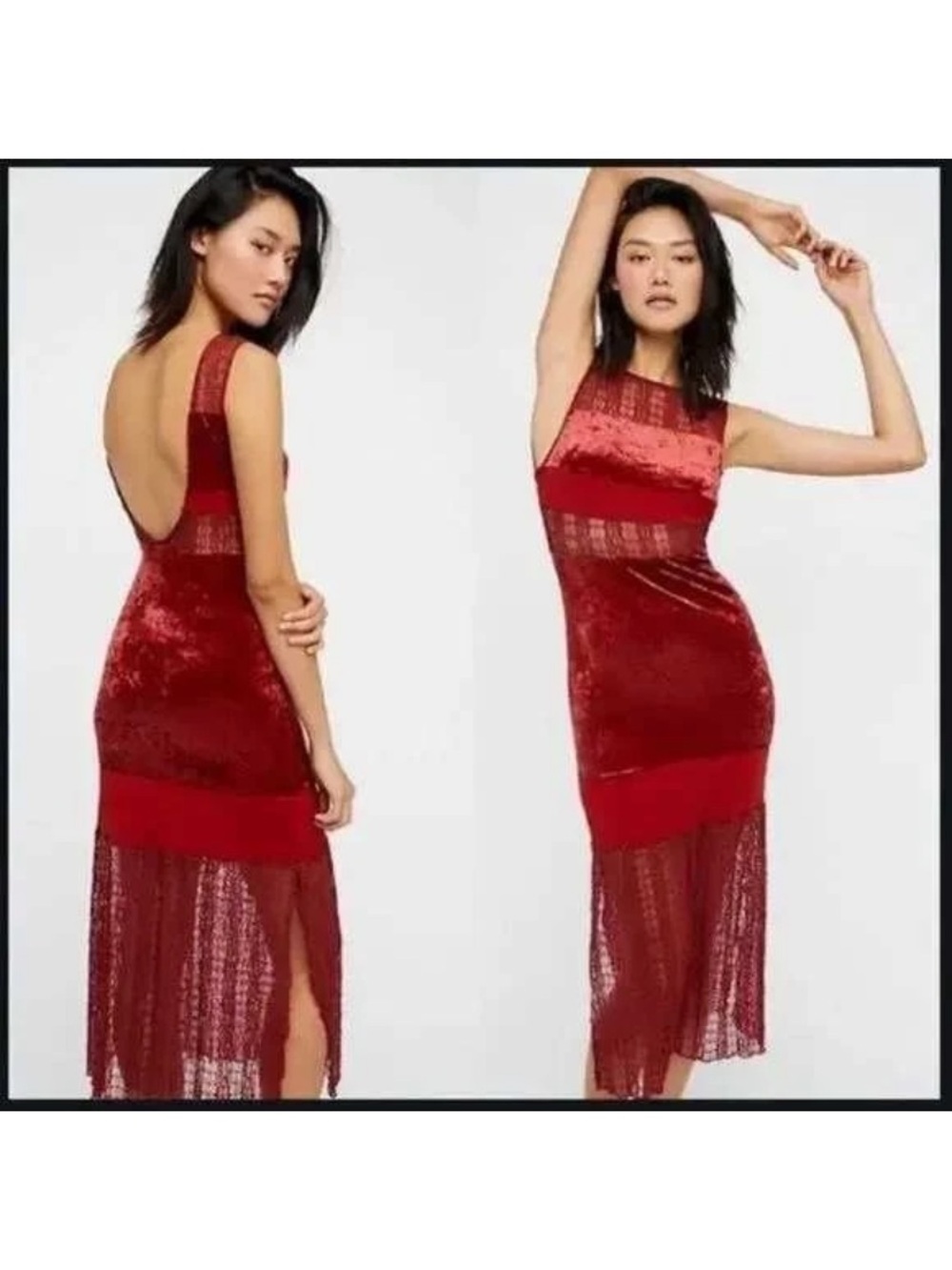 Free People Dress Women’s Medium Keep In Line Midi Rouge Red Lace Velvet